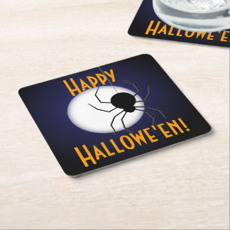 Dessous-de-verre Carré En Papier Lune effrayante de joyeux Halloween et araignée