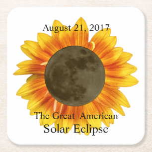 Dessous-de-verre Carré En Papier Lune et tournesol de l'éclipse 2017 solaire