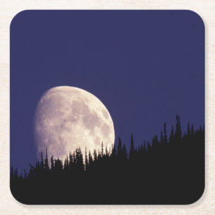 Dessous-de-verre Carré En Papier Lune & Forêt Glacier National Park Montana