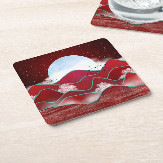 Dessous-de-verre Carré En Papier Lune rouge (Incliné)