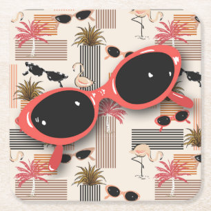 Dessous-de-verre Carré En Papier Lunettes de soleil Vintages rétro Flamants roses P