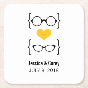 Dessous-de-verre Carré En Papier Lunettes Geeky Jaune Dessous de verre en papier