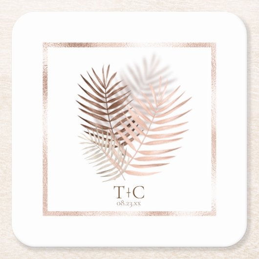 Dessous-de-verre Carré En Papier Lush Palm Leaf Mariage Terra Cotta/White ID956 (Devant)