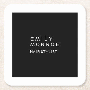 Dessous-de-verre Carré En Papier Luxe Plain Noir & Blanc Moderne Minimaliste