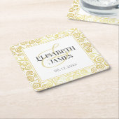 Dessous-de-verre Carré En Papier Luxueux Chic Hiver Blanc Et Or Mariage (Incliné)