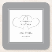 Dessous-de-verre Carré En Papier M & Mme Gray & White Elegant Cœurs Mariage Chic (Devant)