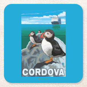 Dessous-de-verre Carré En Papier Macareux et bateau de croisière - Cordova, Alaska