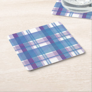 Dessous-de-verre Carré En Papier Madras Plaid Blue et Purple
