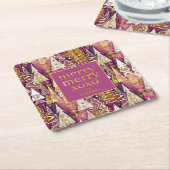 Dessous-de-verre Carré En Papier Magenta Gold Noël Joyeux Motif#25 ID1009 (Incliné)