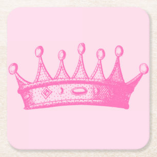 Dessous-de-verre Carré En Papier Magenta Princess Crown sur Arrière - plan rose