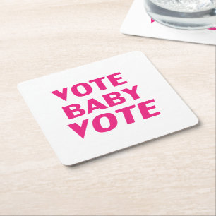 Dessous-de-verre Carré En Papier magenta rose mots "vote bébé vote" dessous de ve