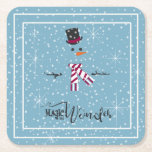 Dessous-de-verre Carré En Papier Magic and Wonder Christmas Snowman Blue ID440<br><div class="desc">Belle conception minimaliste de dessous de verre en papier de Noël avec un bonhomme de neige stylisé encadré en blanc sur un arrière - plan bleu cadet parsemé de flocons de neige et d'étoiles. La typographie branchée de 'Magic and Wonder' complète le design. Ajoutez votre nom pour personnaliser si vous...</div>