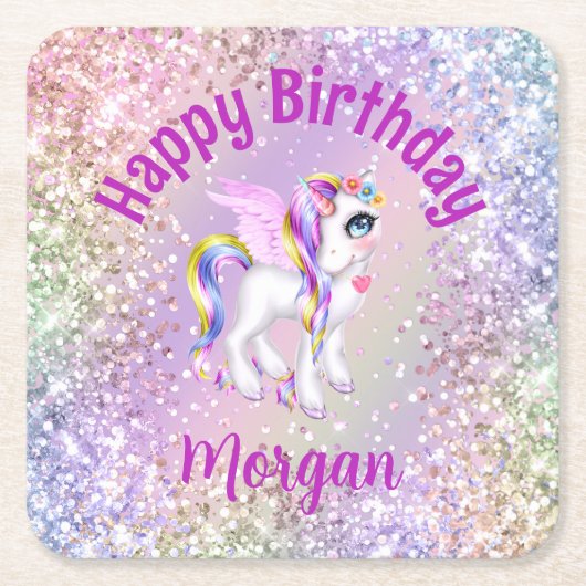 Dessous-de-verre Carré En Papier Magique Unicorn Cupcakes fête d'anniversaire (Devant)