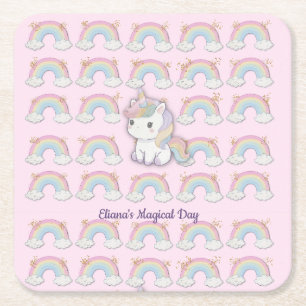 Dessous-de-verre Carré En Papier Magique Unicorn Pastel Rainbow Party