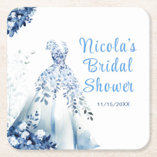 Dessous-de-verre Carré En Papier Magnifique robe florale bleue pour la douche de la