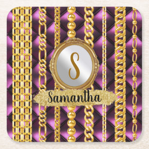 Dessous-de-verre Carré En Papier Magnifique Velours Violet Or Monogramme Élégant Ch