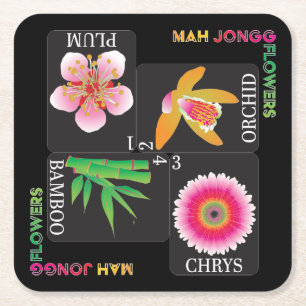 Dessous-de-verre Carré En Papier Mah Jongg 4 Dessous de verre à fleurs