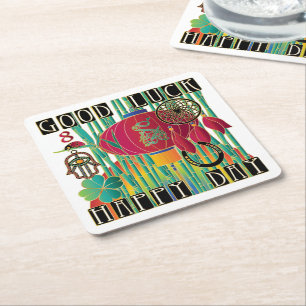 Dessous-de-verre Carré En Papier Mah Jongg Bonne Chance Joyeux Jour