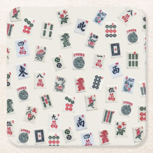 Dessous-de-verre Carré En Papier Mah Jongg carreaux symboles design sur badge
