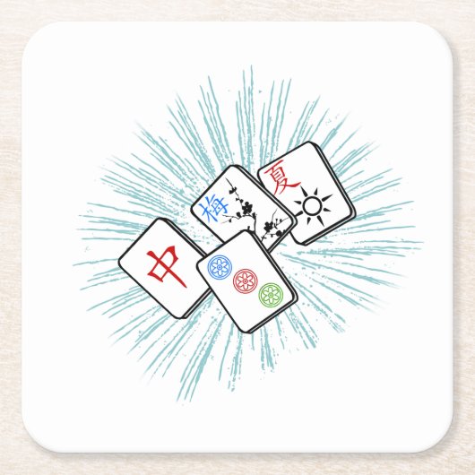 Dessous-de-verre Carré En Papier Mahjong Tiles bleu (Devant)