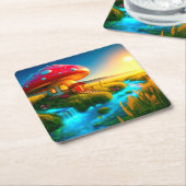 Dessous-de-verre Carré En Papier Maison de champignons (Incliné)