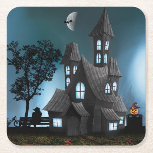 Dessous-de-verre Carré En Papier Maison de dessin d'Halloween très Cool