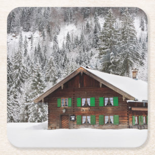 Dessous-de-verre Carré En Papier Maison en bois traditionnelle dans des dessous de