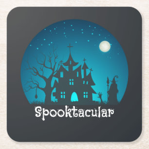 Dessous-de-verre Carré En Papier Maison hantée bleue et noire Spooktacular