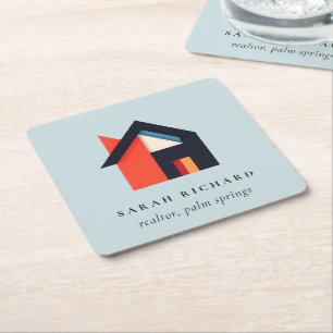 Dessous-de-verre Carré En Papier Maison Moderne Logo Realtor Multicolore Bleu Rouge