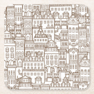 Dessous-de-verre Carré En Papier Maisons vintages : Architectural Seamless Motif.