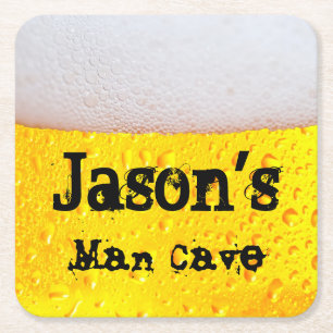 Dessous-de-verre Carré En Papier Man Cave Funny Frothy Beare Entrez Votre Nom