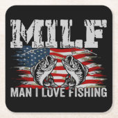 Dessous-de-verre Carré En Papier Man I Love Fishing Paper Dessous de verre (Devant)