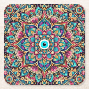 Dessous-de-verre Carré En Papier Mandala avec mauvais œil