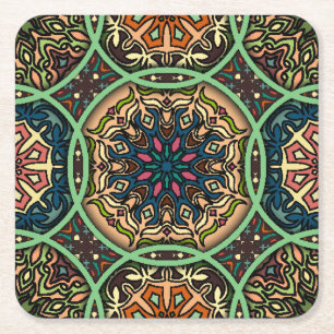 Dessous-de-verre Carré En Papier Mandala coloré : Vintage main florale tirée
