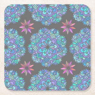 Dessous-de-verre Carré En Papier Mandala de fleurs bleues