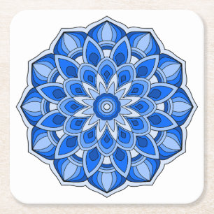 Dessous-de-verre Carré En Papier Mandala en bleu