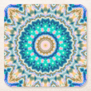Dessous-de-verre Carré En Papier Mandala jaune turquoise