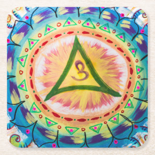 Dessous-de-verre Carré En Papier Mandala Om aquarelle peinte à la main