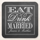 Dessous-de-verre Carré En Papier Manger, boire et être marié Chalkboard Mariage<br><div class="desc">Ce dessous de verre en papier mariage "Eat, Drink & Be Married", tendance et unique, est parfait pour les réceptions, les dîners de répétition, les wedding showers ou pour rendre service à vos invités. Ajoutez facilement vos noms à la conception en utilisant la section "modifier ce modèle" pour rendre ces...</div>