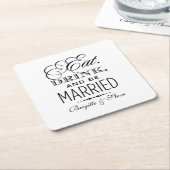 Dessous-de-verre Carré En Papier Mangez Boire et être marié Mariage noir Monogramme (Incliné)