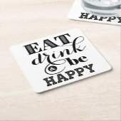 Dessous-de-verre Carré En Papier Mangez, boisson et soyez heureux (Incliné)