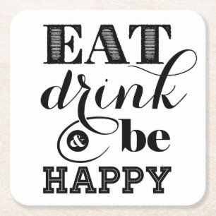 Dessous-de-verre Carré En Papier Mangez, boisson et soyez heureux