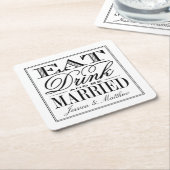 Dessous-de-verre Carré En Papier Mangez, buvez et soyez marié Mariage moderne (Incliné)