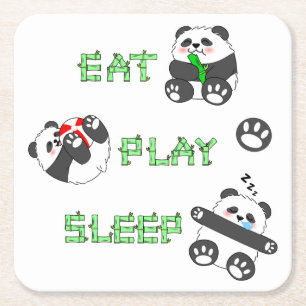 Dessous-de-verre Carré En Papier Mangez Jouer Sleep Cute Baby Panda Vie Confortable