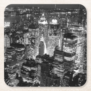 Dessous-de-verre Carré En Papier Manhattan New York nuit Noir et blanc