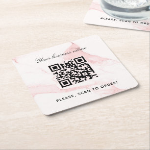 Dessous-de-verre Carré En Papier Marble rose nom d'entreprise qr code