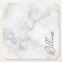 Marbre blanc Modern Script Nom personnalisé