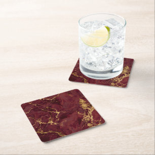 Dessous-de-verre Carré En Papier Marbre élégant de luxe bordeaux or