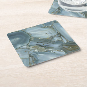 Dessous-de-verre Carré En Papier Marbre Gris Bleu avec Veine d'Or