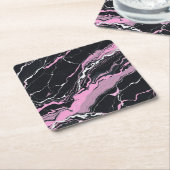 Dessous-de-verre Carré En Papier Marbre noir et rose (Incliné)